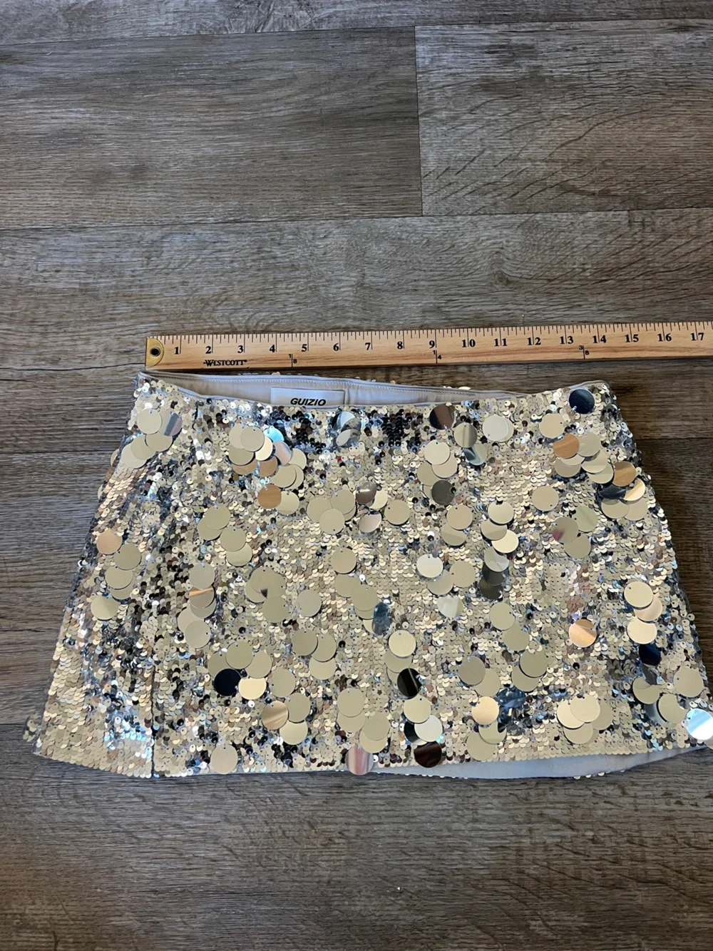 Guizio Pailette Sequin Mini Skirt in Silver